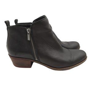 Lucky Brand Basel Ankle Boots Womens 9 M Black Leather Booties Block Heel